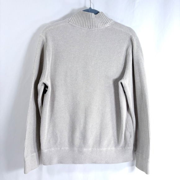 Eddie Bauer Quarter Zip Sweater Cream Striped Ribbed Knit Mens Large Pullover - Picture 3 of 9
